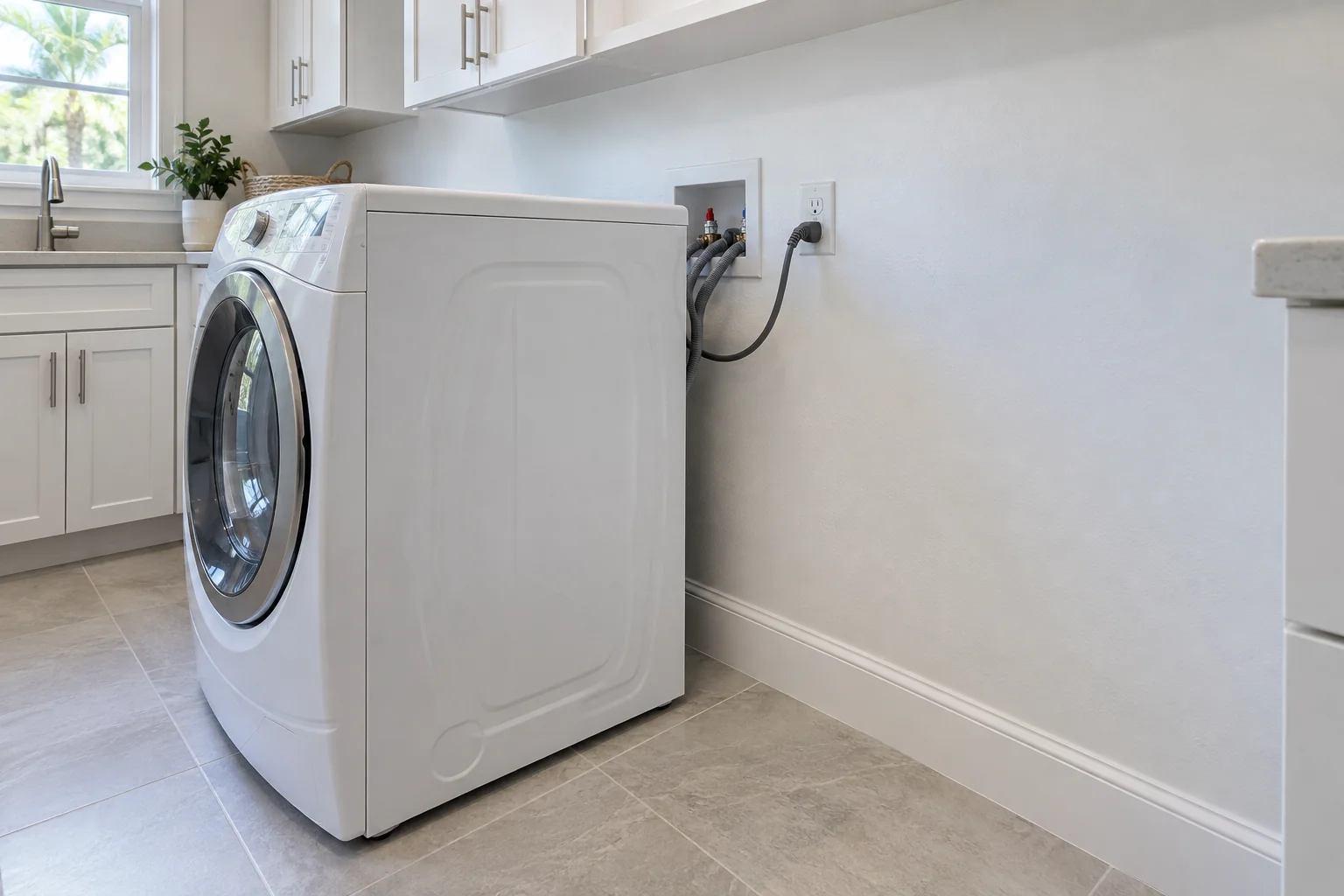 Replaced painted laundry room drywall behind a washer.