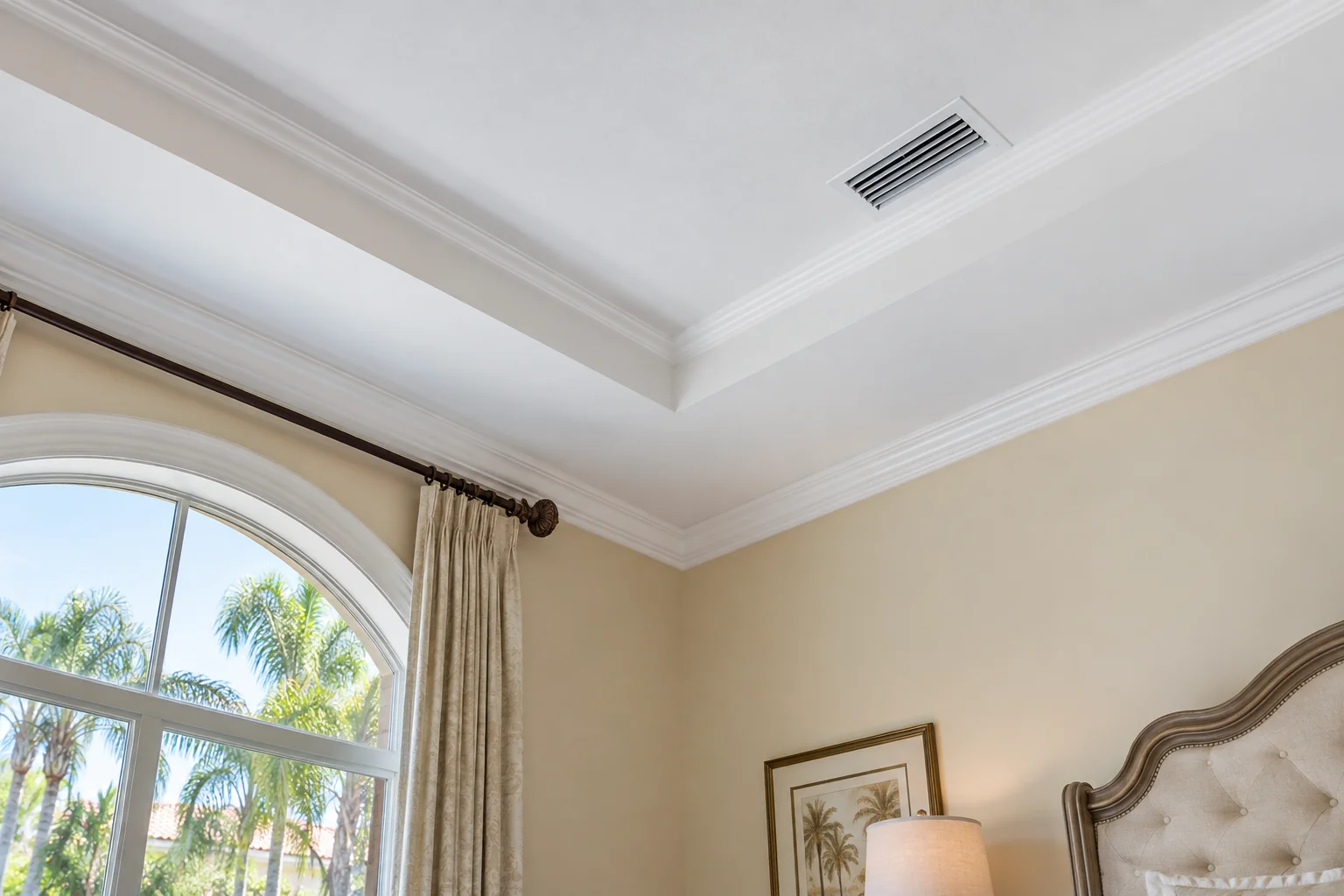 Repaired painted tray ceiling.